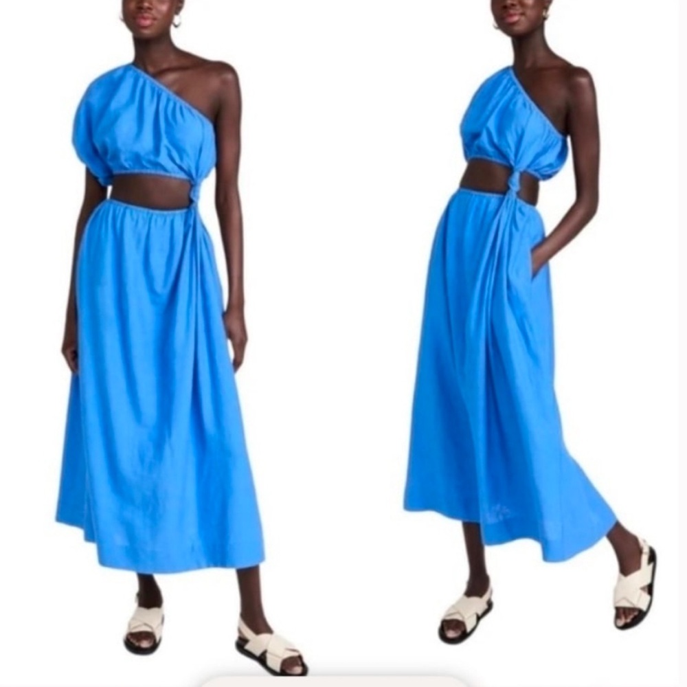 Farm Rio Blue Maxi Dress One Shoulder - Size S